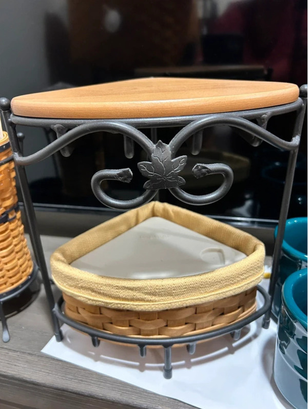Longaberger Wrought Iron Corner 2 Tier Stand with Small Corner Basket